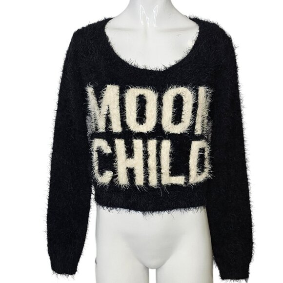 Killstar Womens Moon Child Fuzzy Cropped Sweater, Long Sleeve Black, Size L - Picture 1 of 8